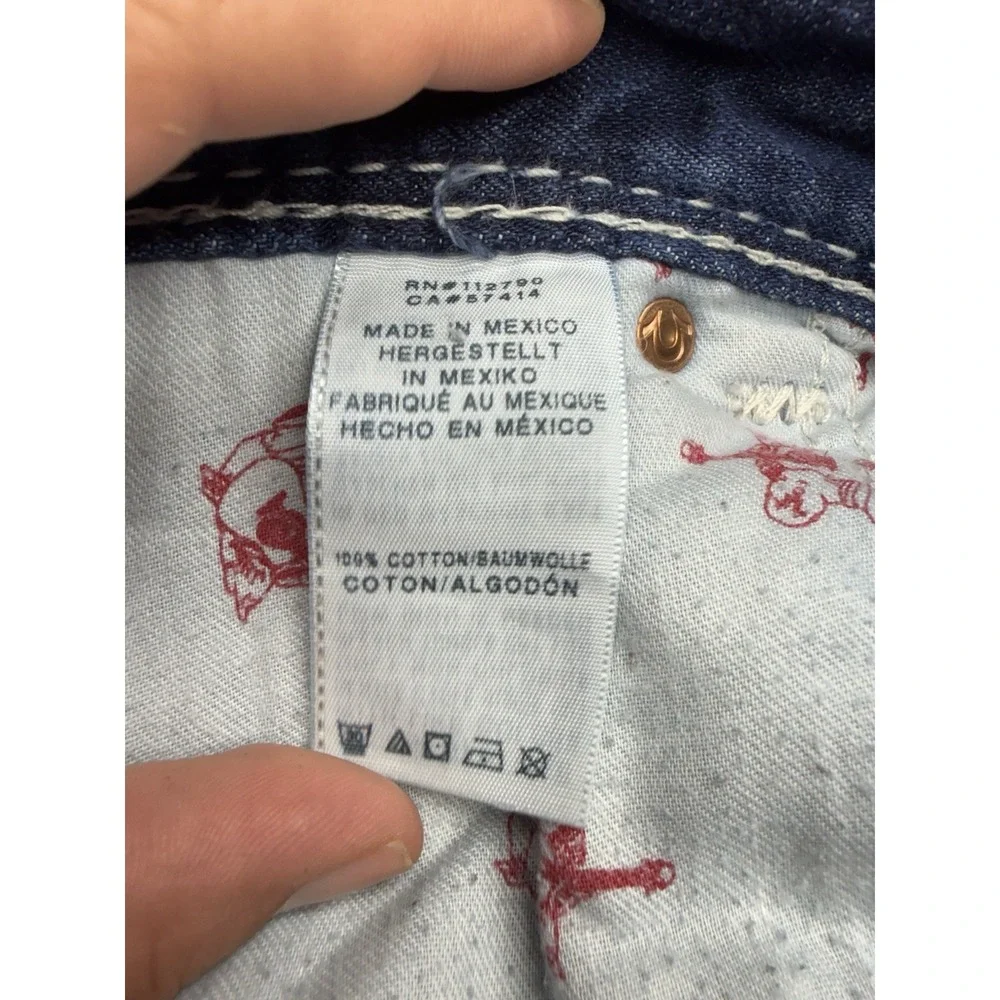 True Religion Straight Mega T Jeans Mens 33 Flap Pocket Mud Slinger Thick Stitch